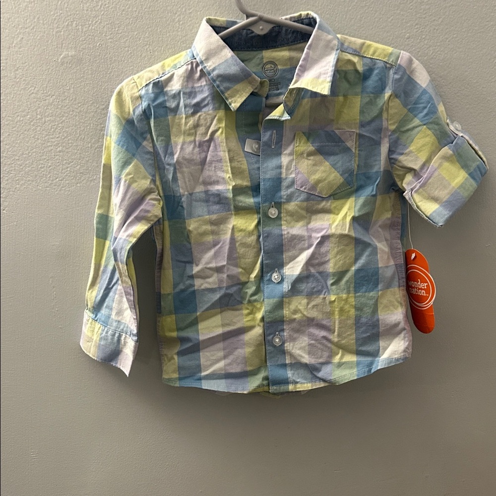 Plaid Kids Shirt in Blue, Yellow, and White